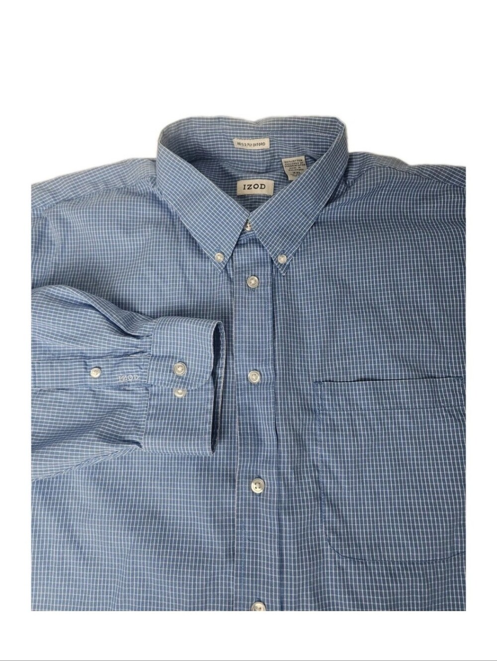Izod Men's Blue Micro-Check Button-Down Dress Shirt XXL